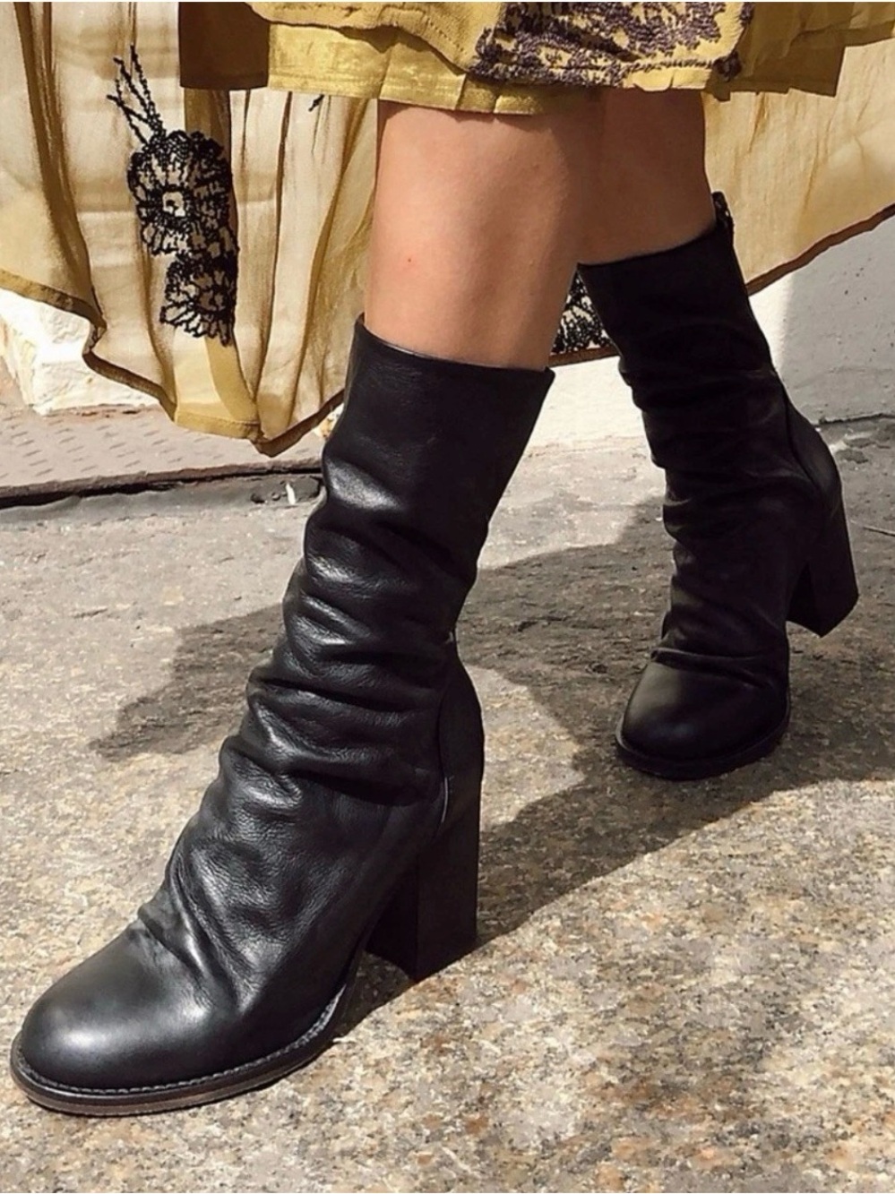 Free People Elle Black Leather Block Heel Boots 39
